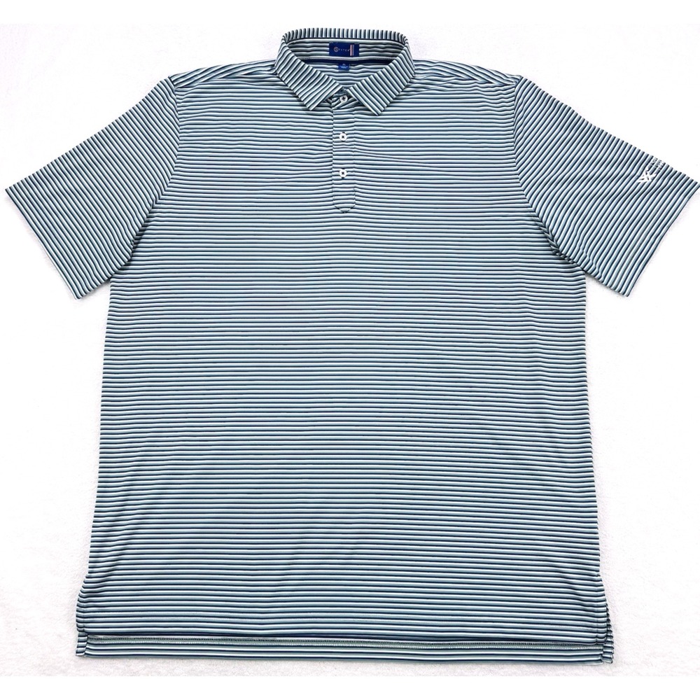Stitch Shirt Men XL White Gray Green Pin Stripe Stretch Golf S/S Button Down‎